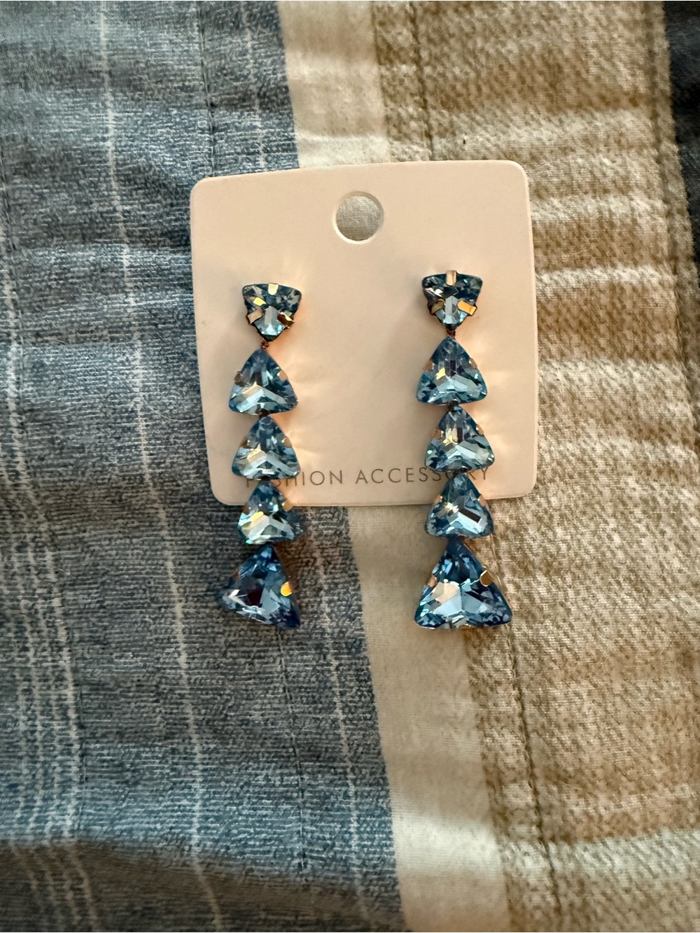 Blue Triangular Crystal Drop Earrings -